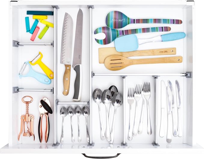 Practical Comfort Custom Drawer Organizer 6 Adjustable Aluminum Dividers, Gray – For Kitchen, Bathroom, Office, and More