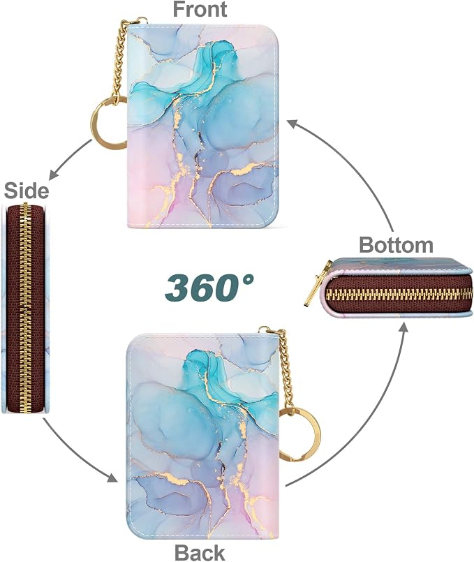 Nipichsha Women's Small RFID Blocking Leather Wallet, Colorful Ink Marble, Slim and Compact Size, 12-Slot Compartment, Protects Privacy