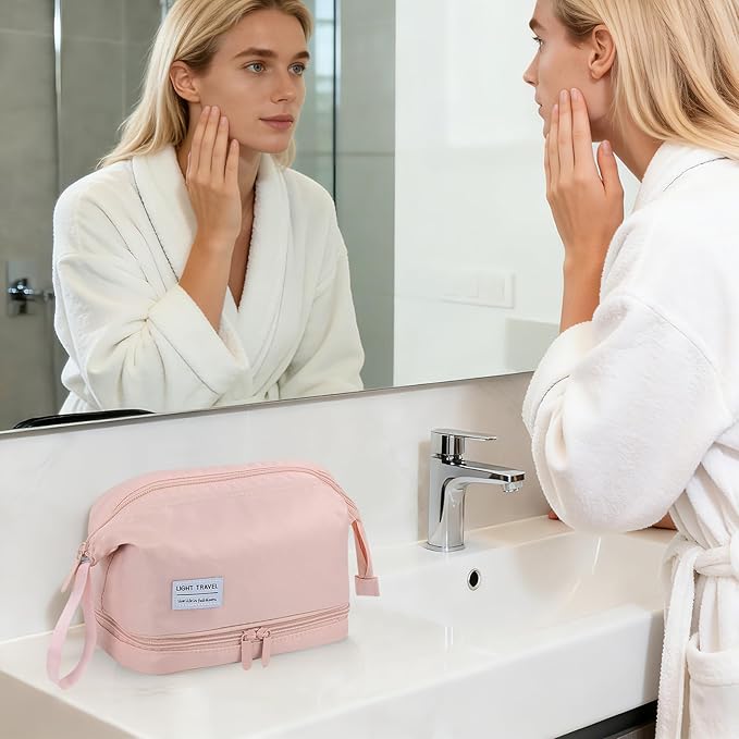 SINLAND Travel Toiletry Bag Water-resistant with Hanging Hook for Womens Large Packing with Waterproof Wet/Dry Compartment Travel Shower Bags Travel Toiletry Organizer Dopp Kit Shaving Bag