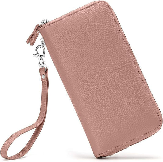 Moflycom Womens Wallet RFID Blocking Genuine Leather Zip Around Wallet Clutch Wristlet Travel Long Purse for Women