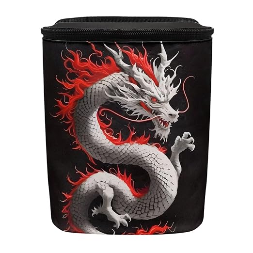 Biyejit Dragon Print Car Trash Can with Lid and Removable Leakproof Liner - Universal Fit Behind Center Console in Back Seat - Holds 2 Gallons of Car Garbage