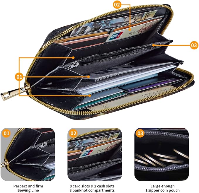 Wallet,Leather Long Wallet Suitable For Ladies And Teenagers - Detachable Wristband + RFID Travel Wallet With Card Slot - Skeleton Floral