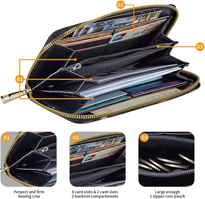 Wallet,Leather Long Wallet Suitable For Ladies And Teenagers - Detachable Wristband + RFID Travel Wallet With Card Slot - Cherry Blossom Tree