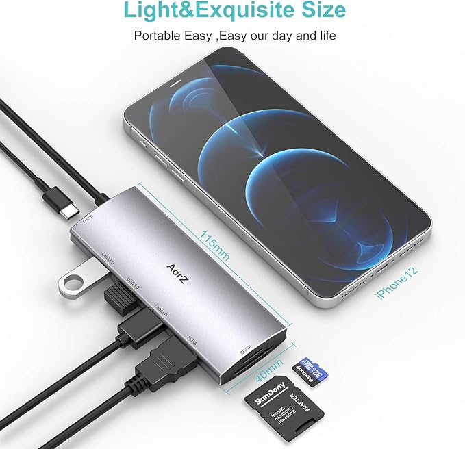 USB C Hub, USB Hub to HDMI Multiport AorZ USB C Dongle Adapter 7 in 1 with 4K HDMI Output,3 USB 3.0 Ports,SD/Micro SD Card Reader,100W PD,Compatible with MacBook Pro Air HP XPS and More Type C Devices