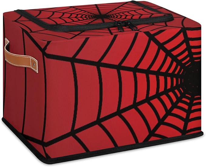 Red Web Storage Bins With Zipper Lid, Collapsible Trunk Organizer, Car Organizers and Storage Bins with Lids, Decorative Storage Boxes with Handle, Home Storage Baskets For Organizing