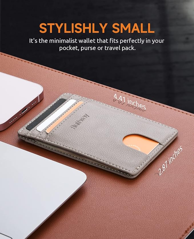 Buffway Mens Slim Wallet, Minimalist Thin Front Pocket Leather Credit Card Holder with RFID Blocking for Work Travel | Minimalist, Thin, Front Pocket, Credit Card Holder, RFID Blocking, for Work Travel