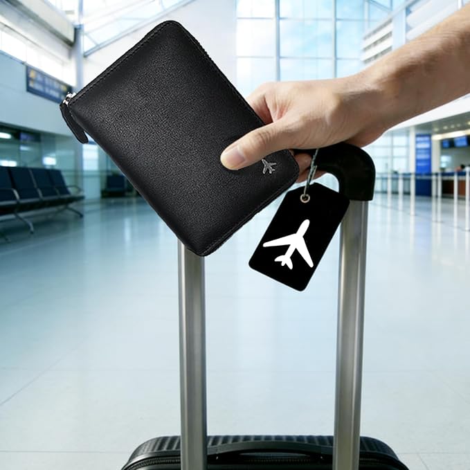 Pilot Wallet Passport Holder RFID Blocking Nappa Leather Travel Wallet, Stylish Travel Companion for Aviation Professionals (Black Silver)