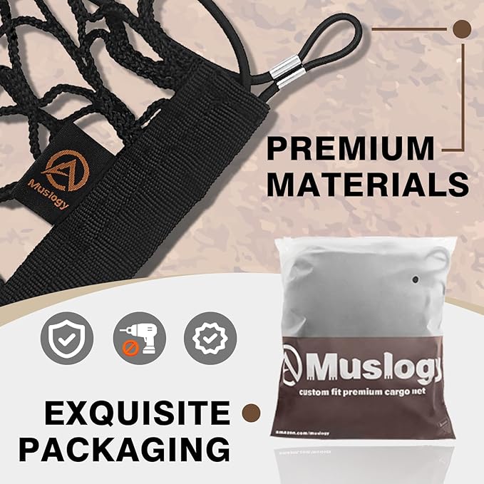 Muslogy Truck Bed Cargo Net Trunk Netting Compatible with 2018-2025 2026 Toyota Camry Accessories, Pickup Cargo Organizer SUV Sedan Storage Net w/Heavy Duty Carabiners