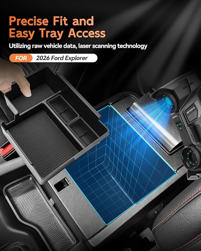 CDEFG for 2025 2026 Ford Explorer Center Console Organizer Tray - Armrest Storage Middle Insert - 2025 2026 Explorer (Active, ST-Line, Platinum and ST) Interior Accessories with Coin Box