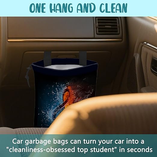 Car Trash Bag Music Note in Fire and Water Leak-Proof Waterproof Car Garbage Bag with Drawstring Foldable Canvas Trash Bin with Adjustable Buckle for Car Accessories, Travelling, Camping