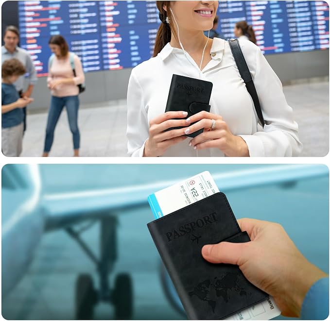 Passport Wallet Holder - Slim Travel Organizer Cover for Women & Men, Essentials Accessory (Black)