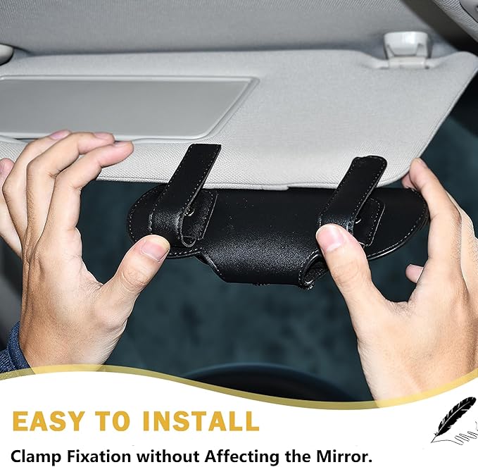 Sunglasses Holder for Car Visor, PU Leather Glasses Case with Clips Magnetic Closure Eyeglasses Holder