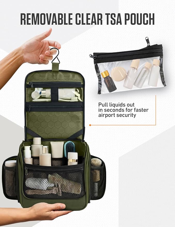 VENTURE 4TH Hanging Travel Toiletry Bag for Women & Men – Large Toiletry Organizer with 18 Compartments, Removable TSA Pouch, Travel Wash Bag for Toiletries, Makeup & Shaving Kit (Forest Green)