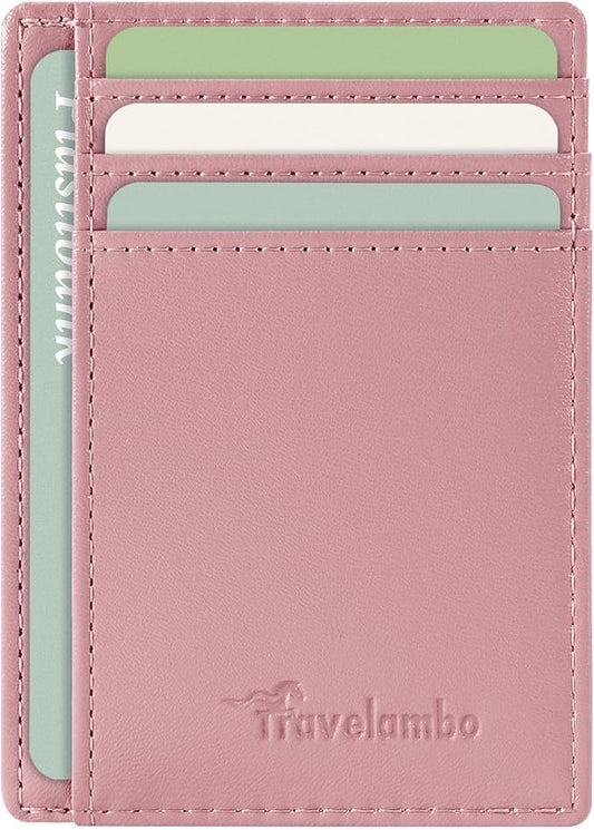 Travelambo Slim Wallet Front Pocket Minimalist Leather RFID Blocking Medium Size