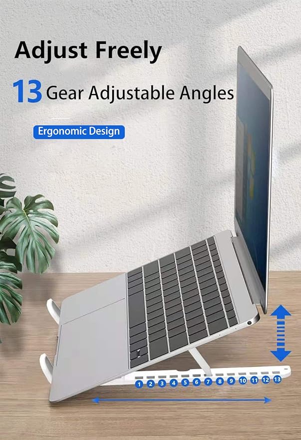 Laptop Stand for Desk with Phone Holder,Anti-Slip Foldable Laptop Riser,Adjustable Portable Stand,Compatible with MacBook Air Pro, HP, Lenovo, Dell, More 10 to 17” Laptops and Tablets (Black)