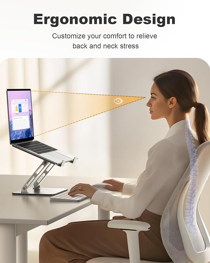 Laptop Stand for Desk Adjustable Height, Ergonomic Laptop Riser Holder with Dual-bar Support, Portable Computer Notebook Stand for MacBook Air Pro, Dell XPS, HP (10-16")