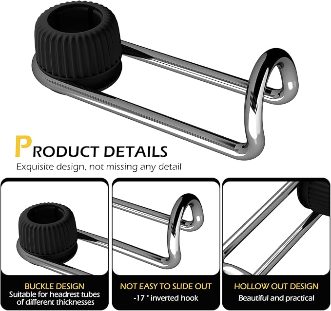Headrest Hooks for Car, 10KG Ultra High Load Bearing Alloy Concealable Swivel Buckle Design Headrest Pole Hook, Seat Headrest Storage Accessory, SayGoodbye to The Messy Space！ (Black)
