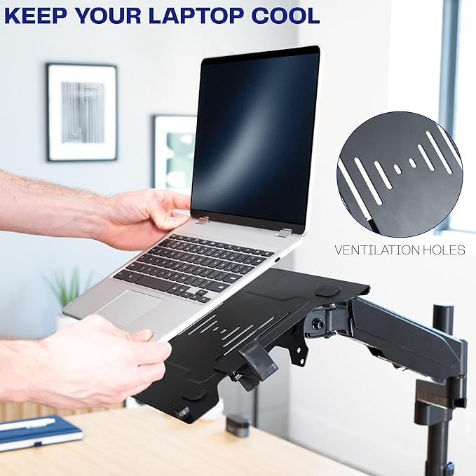 VIVO Universal Adjustable 10 to 15.6 inch Laptop Mount for Desk, Single Tension Arm VESA Notebook Stand with C-clamp and Grommet Options, Black, STAND-V101L