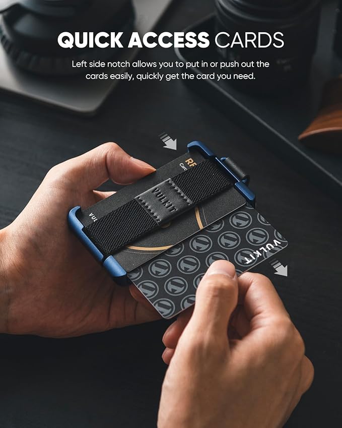 VULKIT Minimalist Slim Wallet For Men Front Pocket Alumimum Credit Card Holder Wallet With RFID/NFC Blocking Cards Navy
