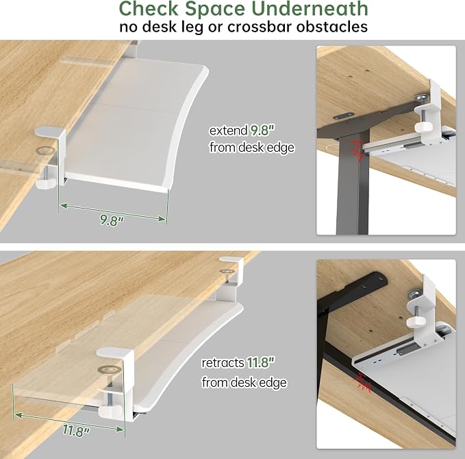 UPGRAVITY Extra Large Keyboard Tray Under Desk - Slide Out with Sturdy C-Clip Mount System, 31.5" (35.8" Including Clamps) x 11.8" Put-Out Keyboard Tray Computer Drawer for Ergonomic Typing, White