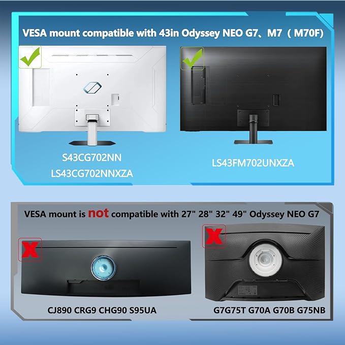 Odyssey Neo 43inch G7 VESA Mount Adapter Compatible with Samsung 43" Odyssey Neo G7, 43" M7ï¼?M70Fï¼?Series 4K Monitor (Fits 2023 S43CG702NN, LS43FM702UNXZA) (White)