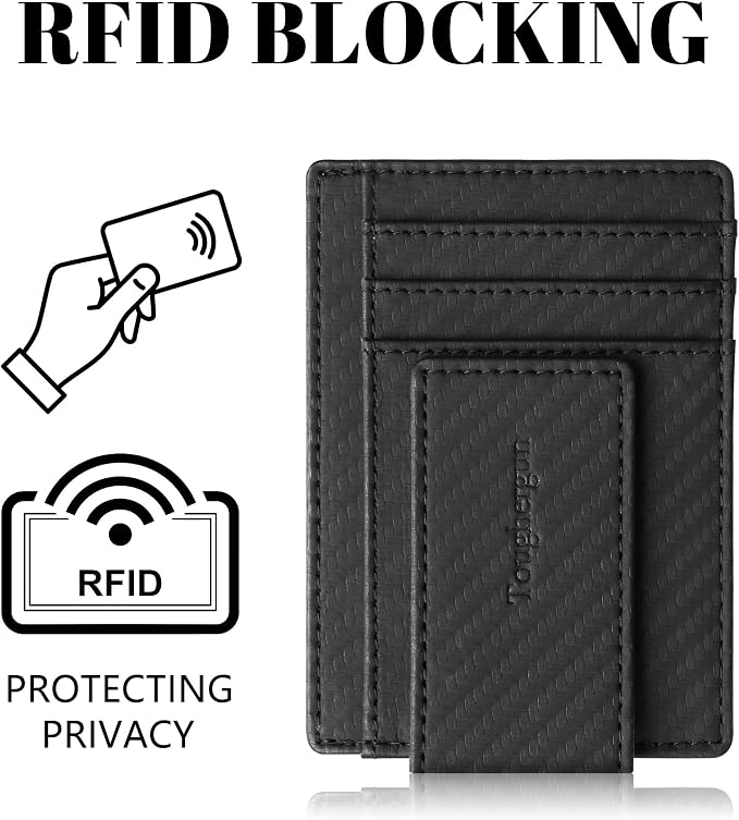 Toughergun Slim Wallet for Men RFID Blocking Money Clip, Minimalist Front Pocket Credit Card Holder, Magnetic Thin Mens Wallets with ID Window