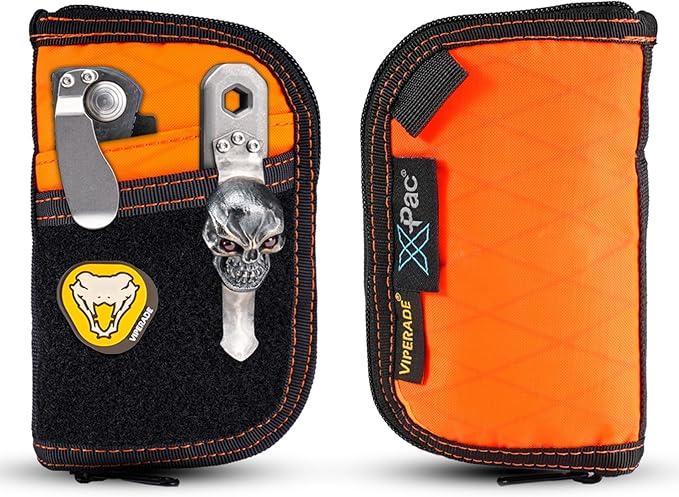 VIPERADE VE10 EDC Pouch Small Pocket Tool Pouch with 10 Compartments, Men's Pocket Organizer for Multitools, EDC Organizer with Patches Area for DIY (X-pac Orange)