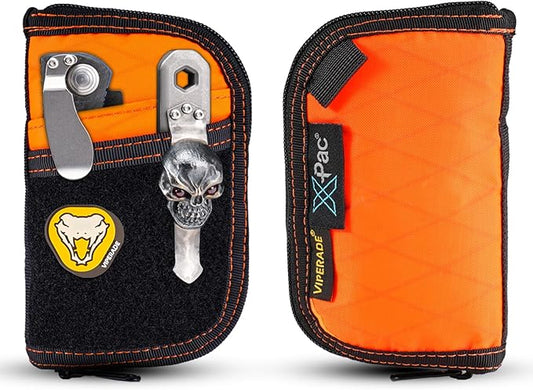 VIPERADE VE10 EDC Pouch Small Pocket Tool Pouch with 10 Compartments, Men's Pocket Organizer for Multitools, EDC Organizer with Patches Area for DIY (X-pac Orange)