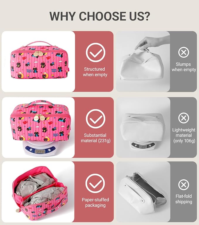 Aveniee Travel Makeup Bag for Women, Large Cosmetic Organizer with Open-Flat Design, Clear Divider & Handle - Waterproof PU Leather Toiletry Case (Moon Cat Pattern)