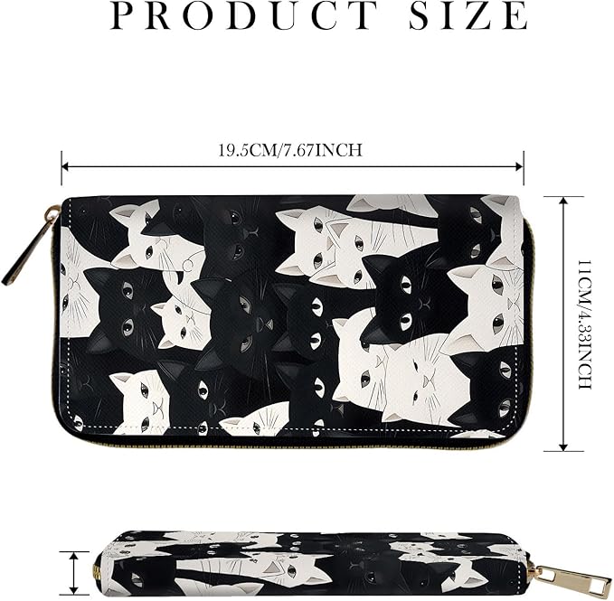 RFID-Blocking Zip Around Wallets for Women with Detachable Wrist Strap,Large Capacity Phone Holder with Card Organizer & Coin Pocket,Cute Funny Cats Pattern