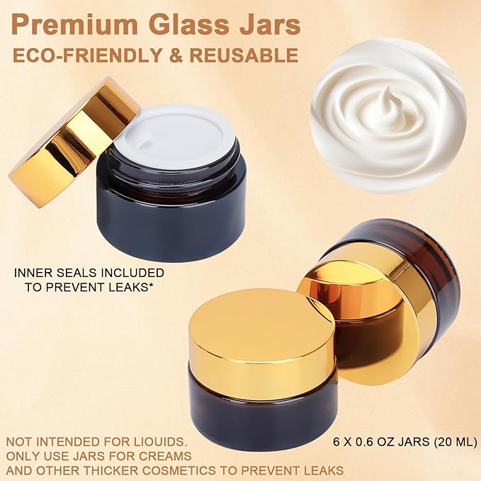 26 Pack TSA Approved Glass Travel Skincare Containers, 2/1.7/1.35/0.7/0.5/0.3oz Refillable Traveling Size Containers with Pump, Jars & Essential Oil Bottle, Leak-Proof for Creams & Liquids