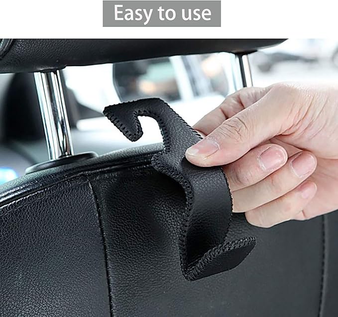 AMVOYOA Headrest Hooks for Car, Back Seat Organizer Gray Leather Hanger Holder Hook, for Hanging Purses and Bags and Coats, Pack of 2