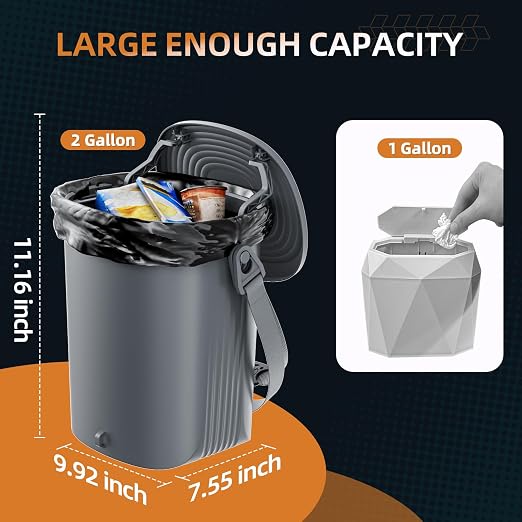 2 Gallon Silicon Car Trash Can with Lid - 100% Leak-Proof Trash Bin, Waterproof Garbage Can, Gifts for Men and Women