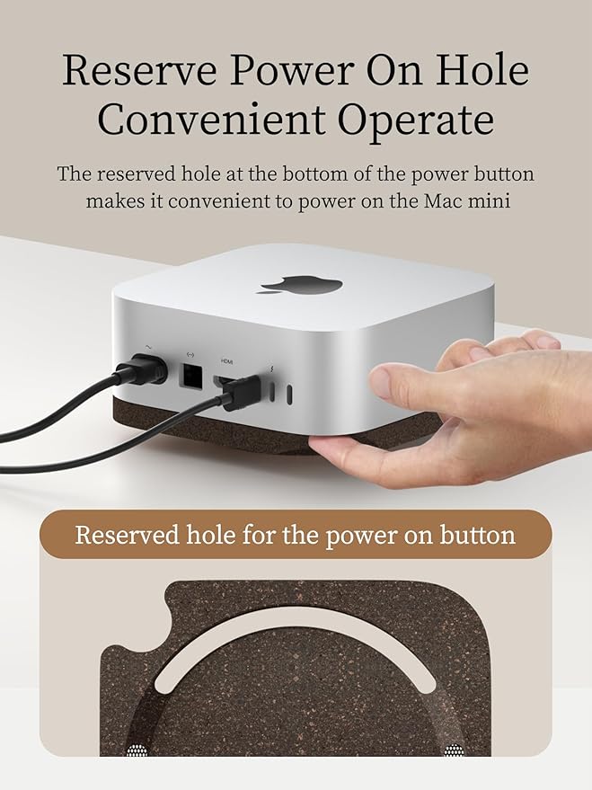Hagibis Mac mini M4 Stand, Carbonized Cork Desktop Stand Dustproof Laptop Holder Environmentally Friendly Cooling Heat Disspation Mount for Mac mini M4 Pro 2024 (ZM10 Carbonized Cork)
