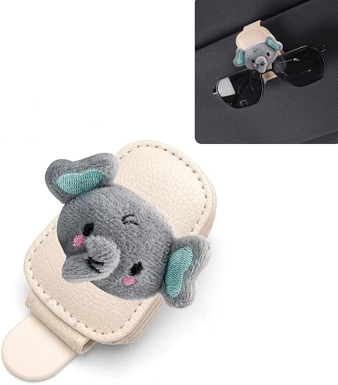 Elephant Sunglasses Holder for Car Visor,Magnetic Leather Sunglass Holder,Ticket Card Clip Sunglasses Mount,Cars Visor Accessories Gadgets Elephants Car Decor,Elephant Gifts for Women,Men,Mom