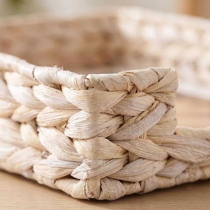 PINXIURY Water Hyacinth Letter Tray for A4 File Desk Mail Letter-Size Paper, Basket Woven Organizer, Magazine Files Storage, Office Document Organizer and Storage,Whitewash
