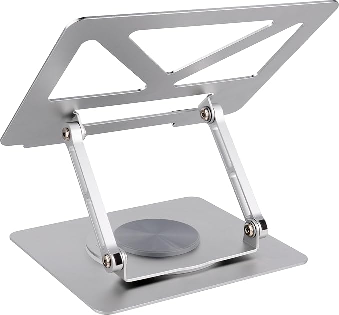 360 Rotating Aluminum Laptop Stand, Adjustable & Foldable Ergonomic Computer Stand, Compatible with MacBook, iPad, Dell, HP up to 16 Inches for Home & Office, Silver