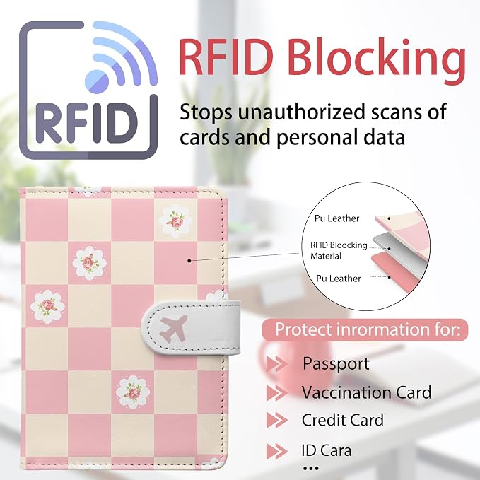 Passport Holder, Travel Wallet Cover with Pen Loop | Cute RFID Blocking Leather Case with Magnetic Closure for Travel Essentials-Sweet