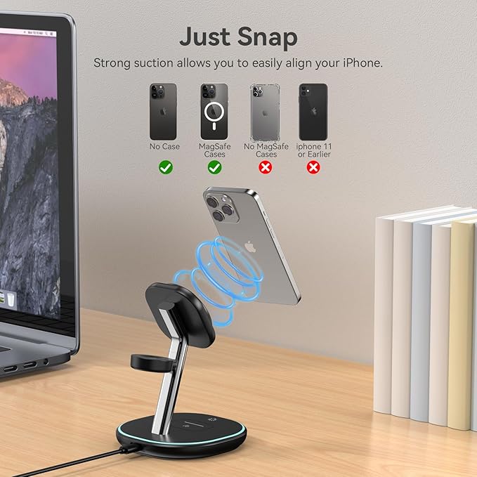 2026 3 in 1 Charging Station for Apple iPhone AirPods Watch with Mag-Safe Charger Wireless Charger Stand for iPhone 17 16 15 14 13 12 Series AirPods iWatch Series (30W USB-C Charger Included)