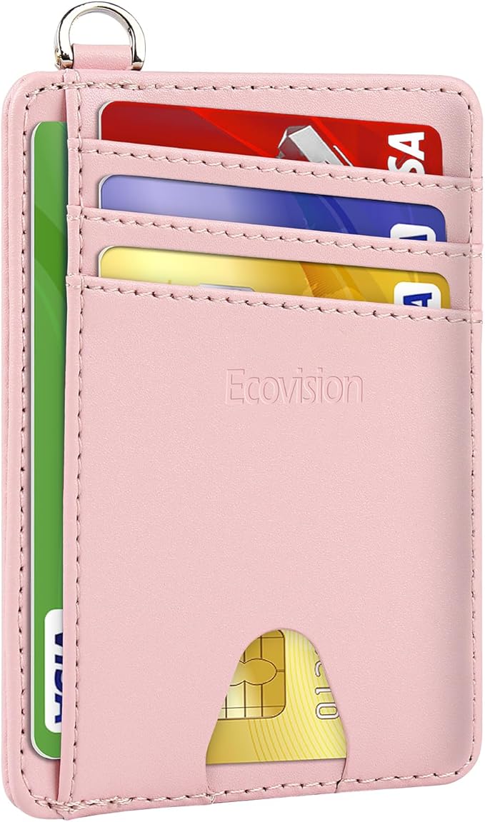 EcoVision Slim Minimalist Front Pocket Wallet, RFID Blocking Credit Card Holder Wallet with Detachable D-Shackle for Men Women