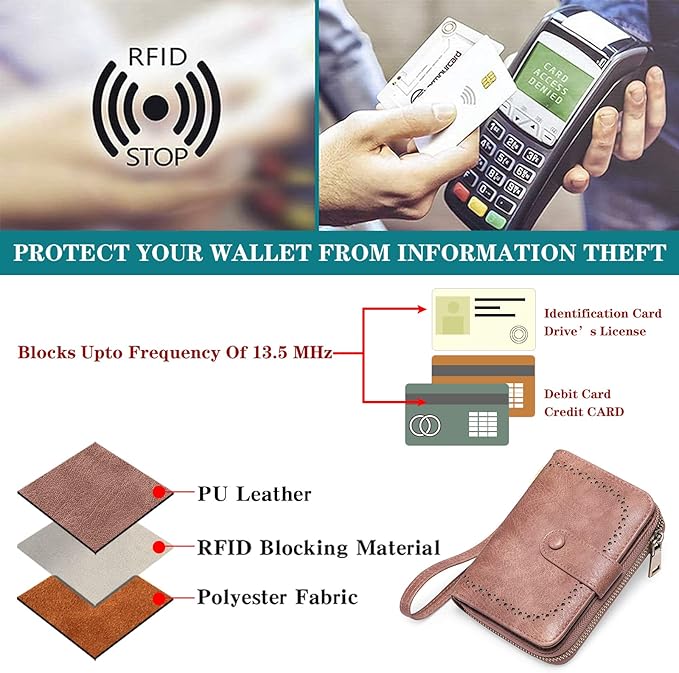 GAEKEAO Leather Credit Card Holder Wallet for Women RFID Blocking Large Capacity Bifold Zipper Card Case Organizer with Wristlet 32 Slots