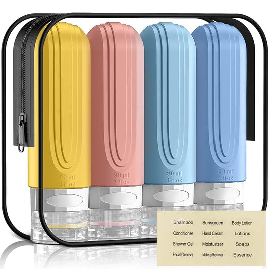 Travel Bottles for Toiletries, 3oz TSA Approved Travel Size Toiletries, Silicone Leak-Proof Refillable Containers, Squeezable Liquid Essentials Bottles W/Clear Bag (COLORFUL)