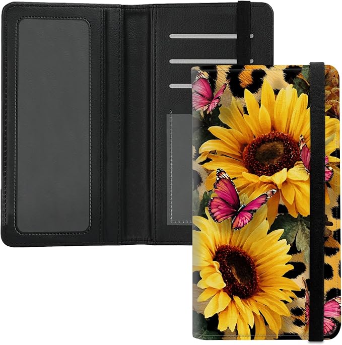 Premium PU Leather Checkbook Cover for Men & Women,RFID Blocking Slim Check Book Holder with Duplicate Check Divider & Pen Holder,Fits Standard Personal Checks,Sunflower Leopard Print