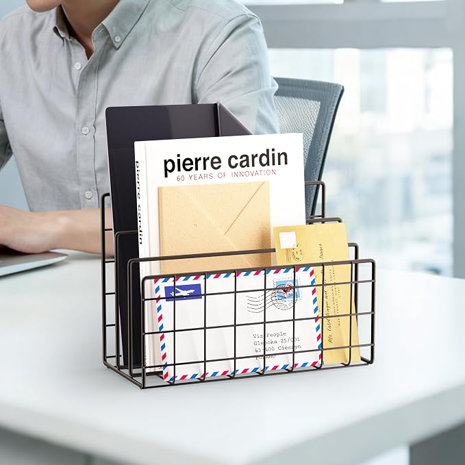 3-Slot Metal Mesh Desk Mail Organizer, Letter Sorter File Holder for Office & Home, 2PCS (Black)