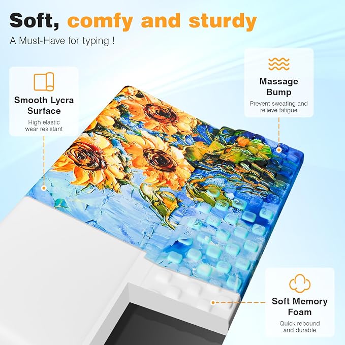 Ospelelf Keyboard Wrist Rest, Ergonomic Memory Foam Wrist Support for Typing & Gaming, Tilted Keyboard Pad, Aesthetic Desk Accessories for Office, Relief for Carpal Tunnel & Wrist Pain, Sunflower