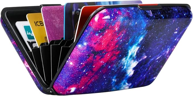 ELFISH RFID Blocking Credit Card Protector Aluminum ID Case Hard Shell Business Card Holders Metal Wallet for Men or Women (Starry Sky)