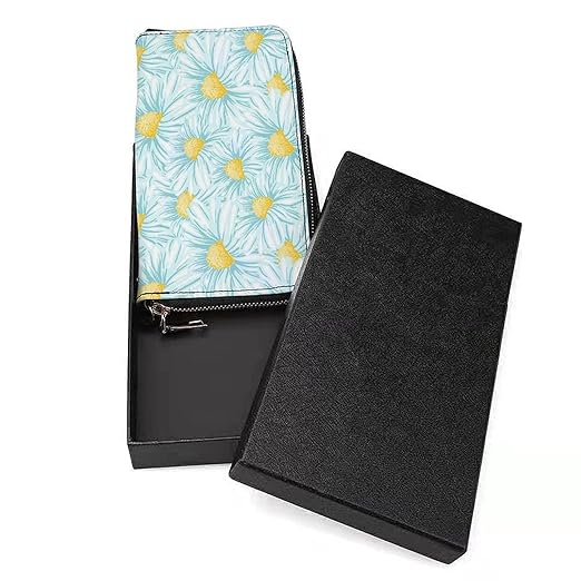 Clutch Wallet Holder for Women Men Blooming Daisies Portable Accordion Zipper Credit Card Storage Bag Waterproof Purse Leather Wallet for Travel Work Shopping