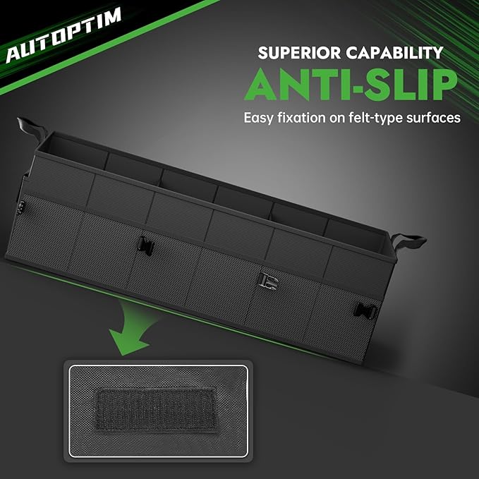 AUTOPTIM Car Trunk Organizer - 85L Collapsible Car Organizer with Non Slip Bottom for Groceries, Trunk Storage with Base Panel for SUV Sedan Van, 3 Compartments (Black, Large)