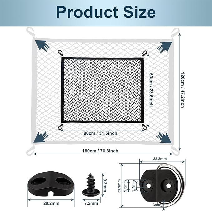 Elastic Cargo Net for SUV Truck 31.5 x23.6 inch Storage Mesh with Fixing Hooks 10Pcs D-Rings Luggage Cover, Trunk Organizer Netting for Pickup Truck RV Accessories