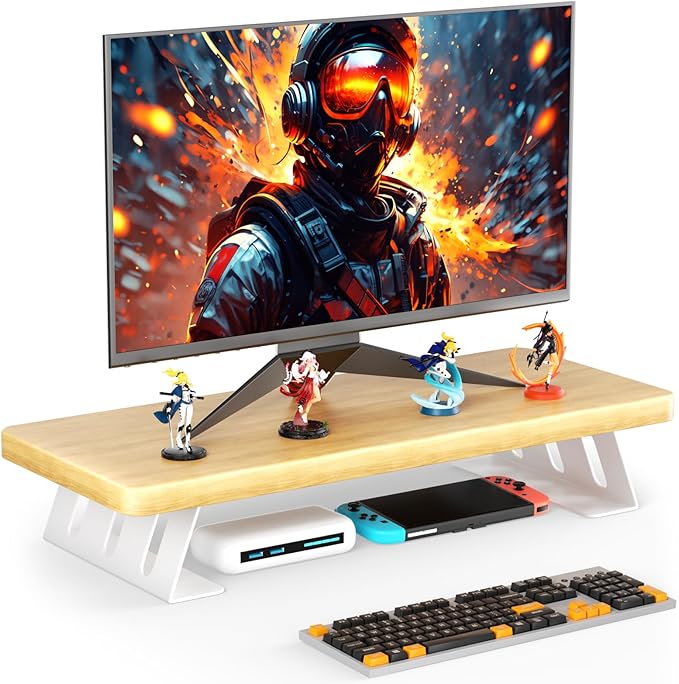 Monitor Stand - 24 Inch Wood Monitor Stand Riser, 220 Pounds Load Capacity Desk Monitor Riser for Laptop/PC/Printer, Desktop Stands Organizer for Home Office